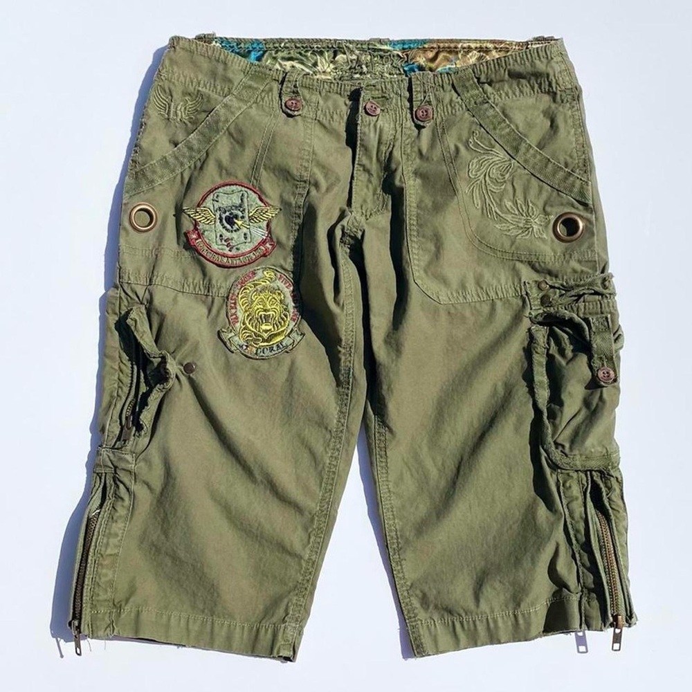 Kaporal Embroidered Patch olive green cargo shorts 100% cotton Women's Small